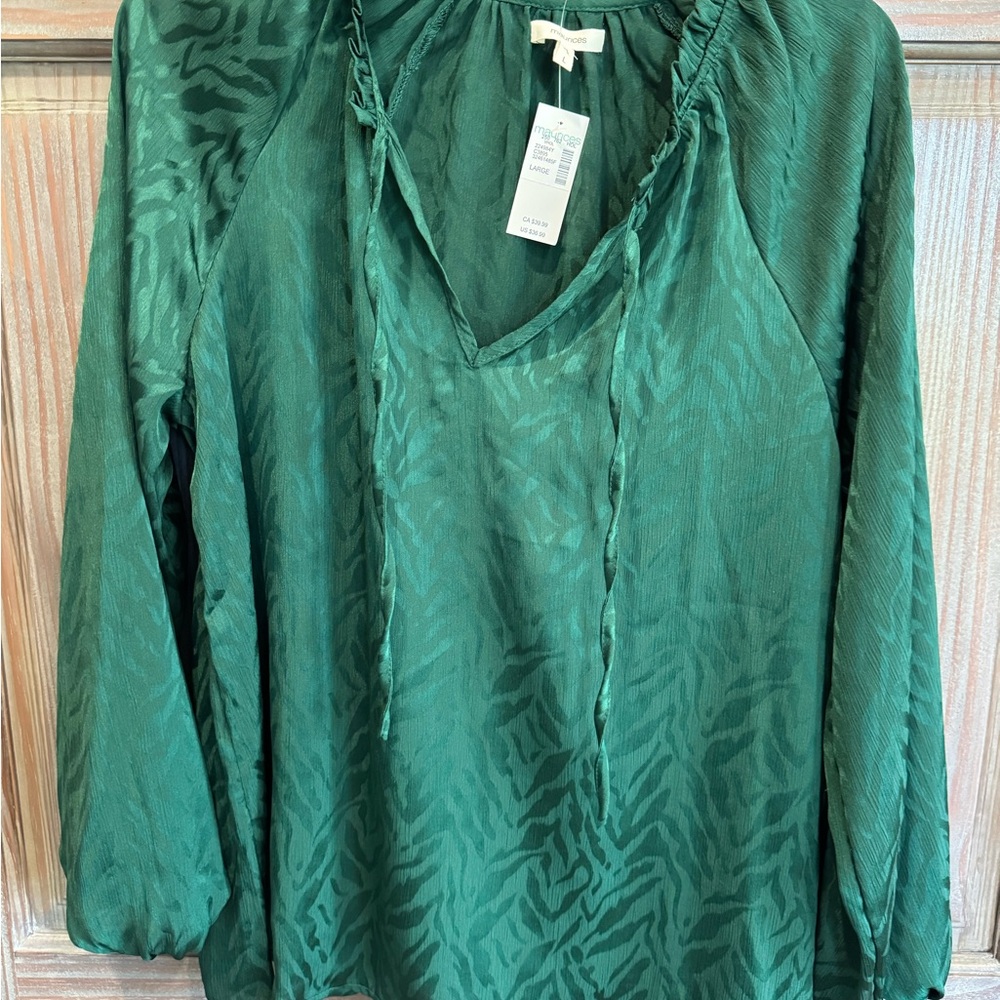 Maurices Green Tie Front Blouse
